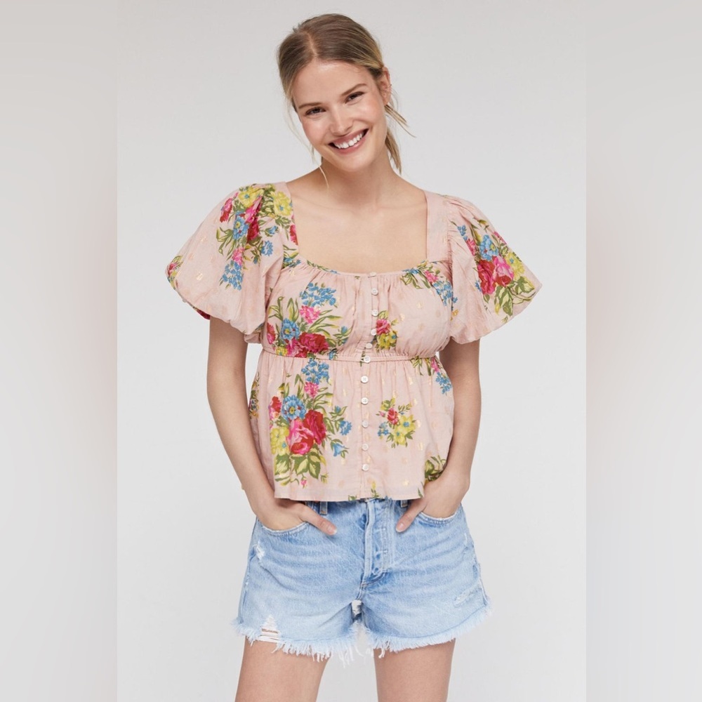 Love The Label Anthropologie Rosette Babydoll Blouse Top | M